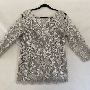 Marina Sequin Women Dress Cocktail Party Made in USA Silver Gray L